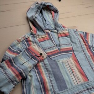 Faherty Baja Sierra Paradise Poncho Hoodie Womens M Striped Organic Cotton Boho